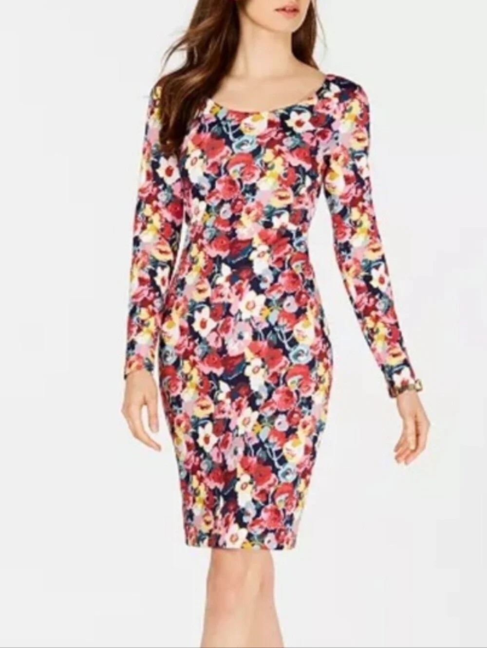 Betsey Johnson Floral Long-Sleeve Sheath Scuba Dress size 2
